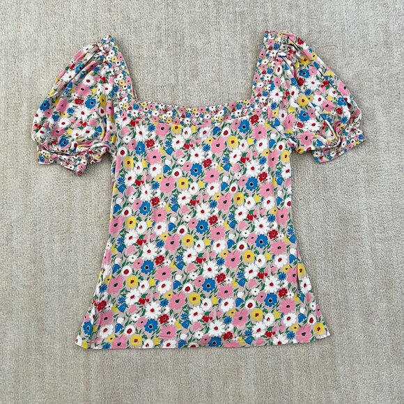 Boden Short Sleeve Top Floral Square Neck Blouse Top 6 - Picture 4 of 8